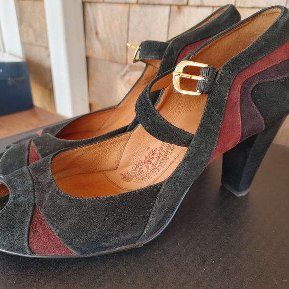 Sofft open peep toe pin-up style suede black high heels, size 11 - Picture 3 of 6